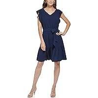 DKNY Women's Fit and Flare Dress Casual with Flounce Hem