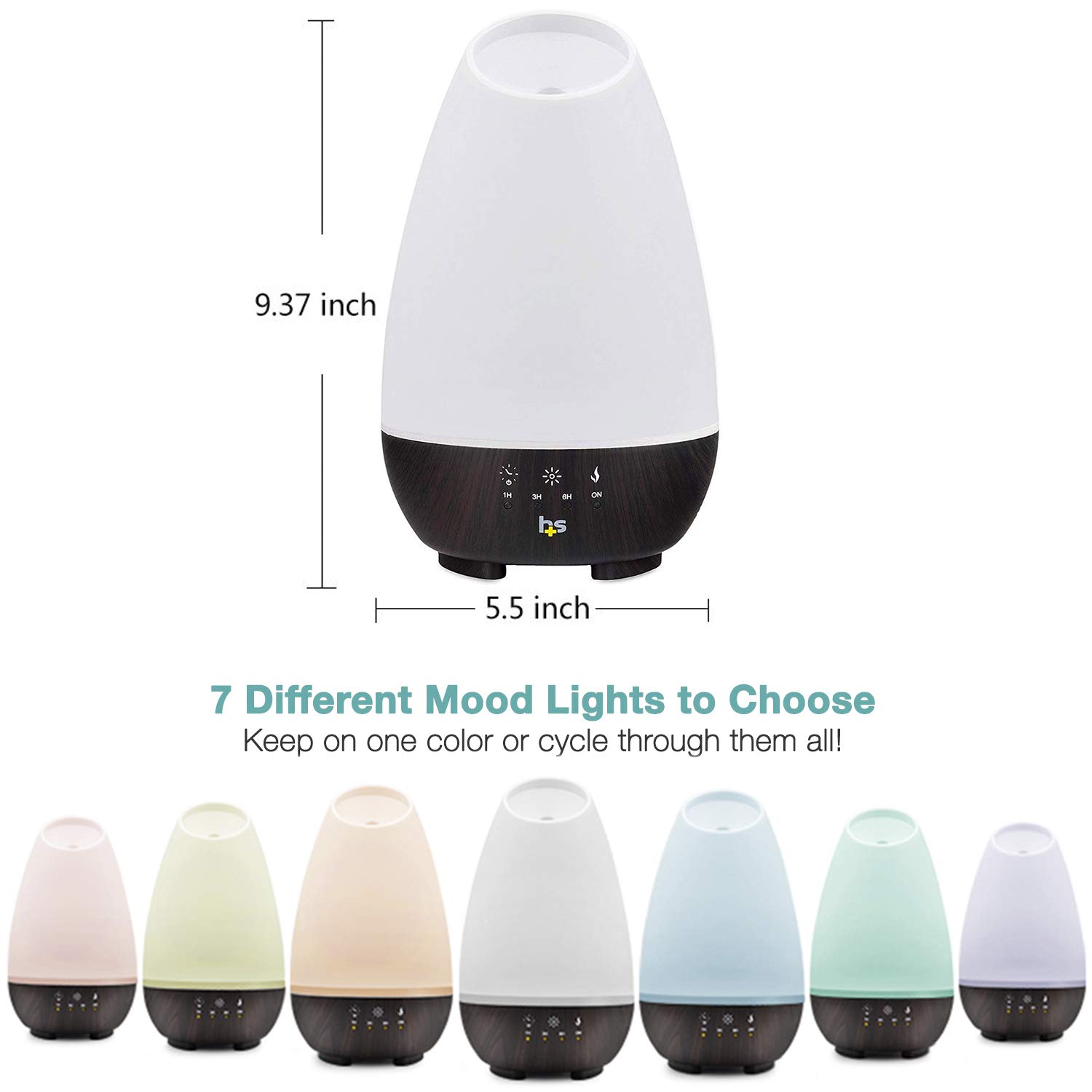 HealthSmart Essential Oil Diffuser, Cool Mist Humidifier and Aromatherapy Diffuser, FSA HSA Eligible with 500ML Tank for Large Rooms, Adjustable Timer, Mist Mode and 7 LED Light Colors, White