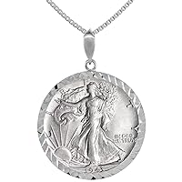 Sterling Silver Half Dollar Coin Necklace Diamond Cut Bezel Prong Back 20 inch