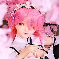Junying/MOZU Lamu 1:1 Female Seamless Action Figures Full Silicone Material Dolls, Re:Zero 1.0 Series 145cm Flexible Female Figure Dolls for Cosplay/Photography/Arts (Hair Transplant)