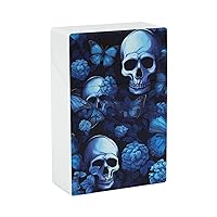 Blue Butterfly with Skulls Cigarette Case Box Flip Open Waterproof Cigarette Holder Box for Men and Women