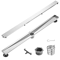 VEVOR 36 Inch Linear Shower Drain Offset with Tile Insert Cover,Brushed 304 Stainless Steel Rectangle Shower Floor Drain,Linear Drain with Leveling Feet,Hair Strainer Silver