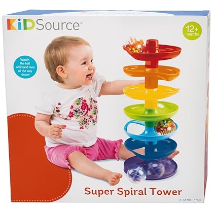 KidSource Super Spiral Tower - Ball Drop and Roll Activity Toy - Seven Colorful Ramps and Three Rattling Balls Promote Fine Motor Skills for Kids Ages 1 Year Old and Up