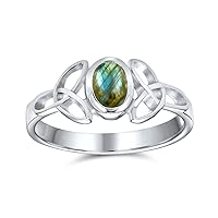 Personalize Delicate Oval Semi Precious Gemstones BFF Sorority Sister Promise Trinity Celtic Knot Triquetra Ring For Women Teen Thin Band .925 Sterling Silver Rings Customizable