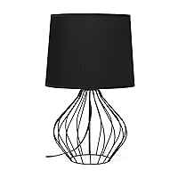 Simple Designs LT2086-BOB Geometrically Wired Hollowed Out Bedside Table Lamp, Black Base and Shade