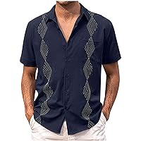 Men's Cuban Guayabera Shirts Summer Casual Button Down Vacation Hawaiian Shirt Short Sleeve Lapel Collar Beach Tops