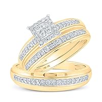 The Diamond Deal 10kt Yellow Gold His Hers Round Diamond Square Matching Wedding Set 1/2 Cttw