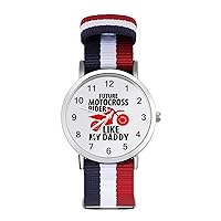 Motocross Rider Like Daddy Nylon Watch Adjustable Wrist Watch Band Easy to Read Time with Printed Pattern Unisex