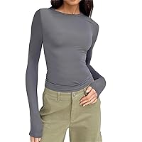 Women's Long Sleeve Shirts Basic Crop Top 2024 Spring Layering Comfort Slim Fit Y2K Going Out Top Mesh Sheer T-Shirt