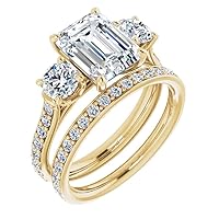 2 CT Emerald Cut Colorless Moissanite Engagement Ring Set Wedding Bridal Ring Set Solitaire 10k 14k 18k Rose/Yellow/White Gold Sterling Vintage Silver Promise Ring Anniversary Antique Gift