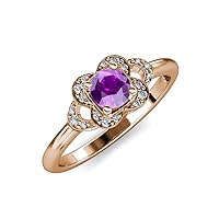 Round Amethyst Natural Diamond 7/8 ctw Floral Women Engagement Ring 14K Gold