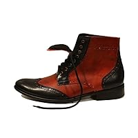 Modello Sawerio - Handmade Italian Mens Color Red Ankle Boots - Cowhide Smooth Leather - Lace-Up