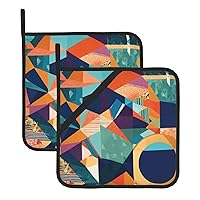 Abstract Geometric Print Pot Holders Set of 2 Kitchen Heat Resistant Potholder for Kitchen Cooking Baking Barbecue