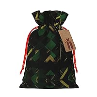 MyPiky Black Green And Gold Geometric Print Christmas Gift Bags,Gift Wrap Bags 8.3x11.8 Inch Storage Bag For Thanksgiving Party