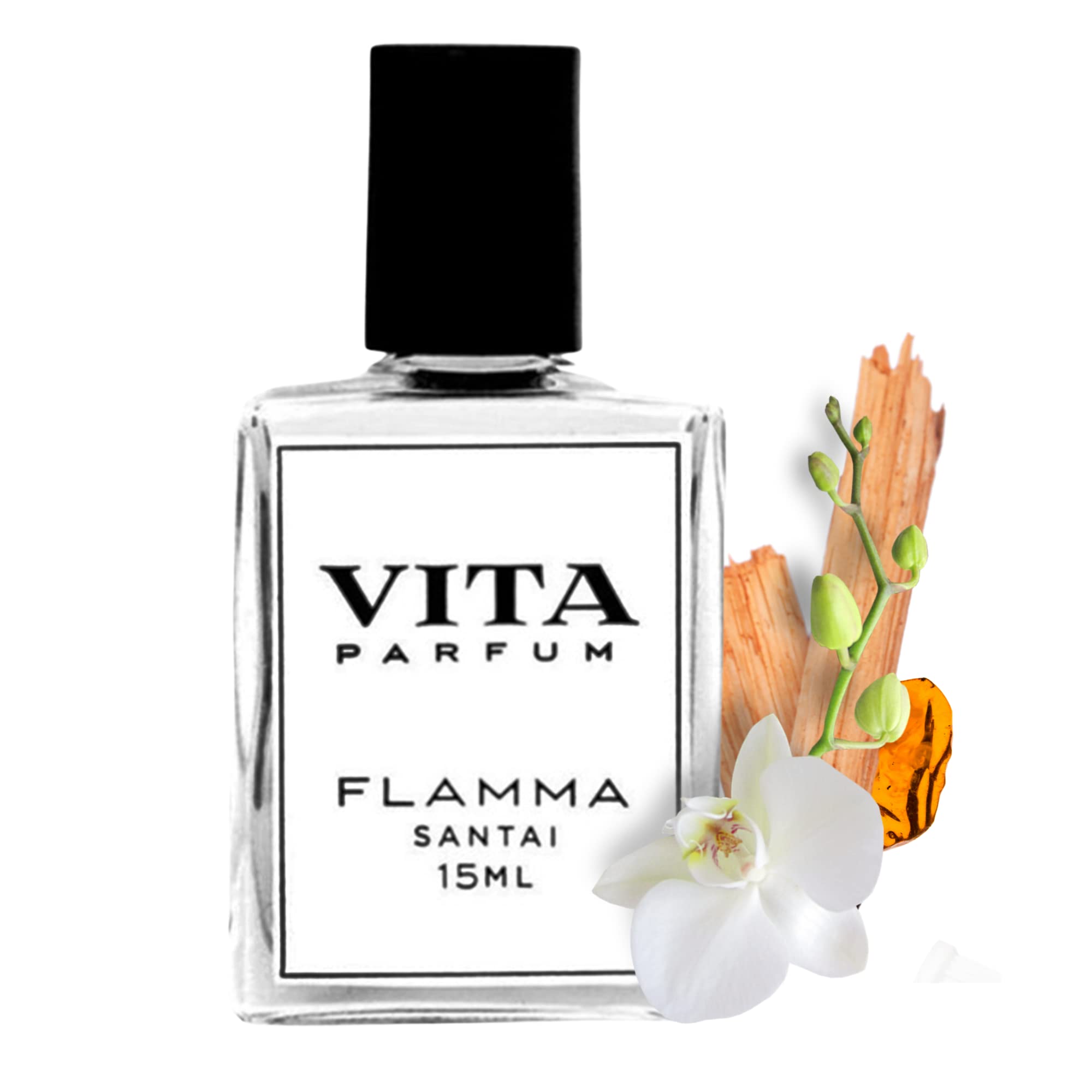Vita Parfum Sandalwood Perfume Oil, Vegan Cruelty Free Mini Roll On Perfume for Women, Parfum for Women - Oil Perfume in Flamma Santal Scent, 15ml