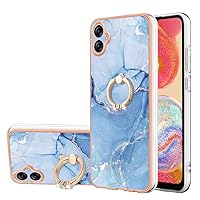 XYX Case Compatible with Samsung Galaxy A04e, TPU Marble Shockproof Bumper Slim Full-Body Protective Phone Case Cover with 360 Rotating Ring Kickstand, Light Blue