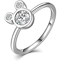 Three Stone Mickey Mouse Ring 14K White Gold Over 925 Sterling Silver