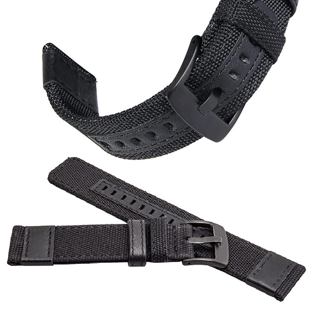 JBR Premium Nylon Weave Replacement Strap Canvas Fabric with Genuine Leather Quick Release Military Field Watch Band Unisex, Choice of Color and Width 20mm, 22mm, 24mm