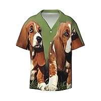 Basset Hound Men's Summer Short-Sleeved Shirts, Casual Shirts, Loose Fit with Pockets