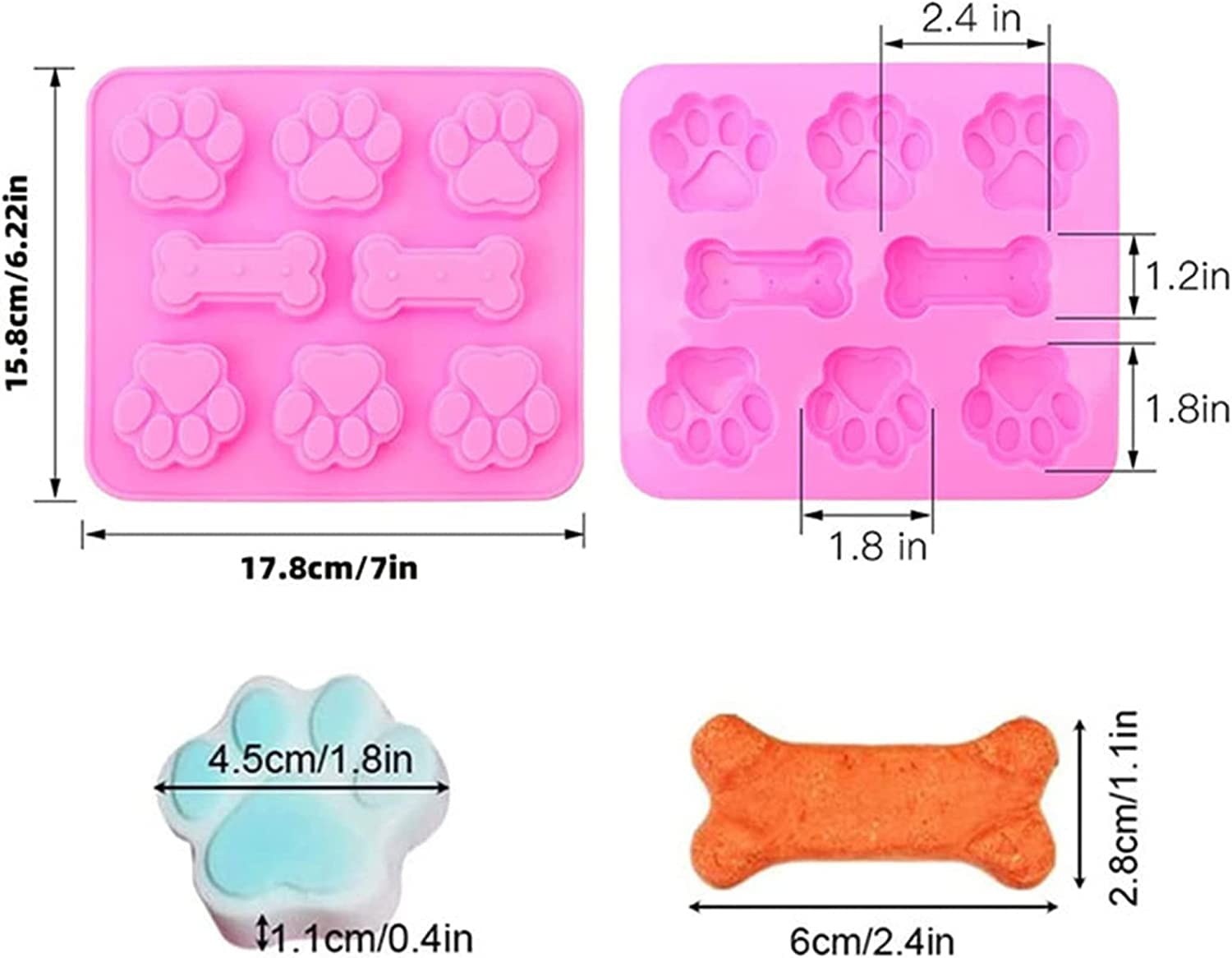 3 Pack Puppy Dog Paw and Bone Silicone Molds, Non-Stick Food Grade Silicone Molds Cookie Cutters for Chocolate, Candy, Jelly, Ice Cube, Dog Treats
