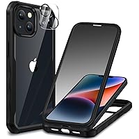 CENHUFO iPhone 14 Case/iPhone 13 Case, with Built-in Anti Peep Glass Privacy Screen Protector and Camera Lens Protector Full Body Shockproof Cover Privacy Phone Case for iPhone 14/13 - Black