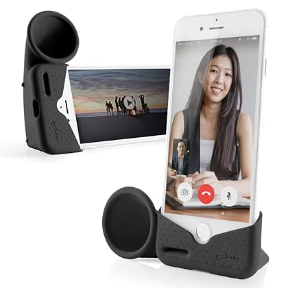 Bone】 iPhone Horn Stand, iPhone Sound Amplifier Stand Speaker Dock Holder for Selfie Live Stream Broadcast Webcam Video Conference for iPhone 12 12 Pro 11 11 Pro Max XR XS Max 8 7 6 Plus- Black