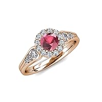 Rhodolite Garnet & Natural Diamond (SI2-I1,G-H) Cupcake Halo Engagement Ring 1.40 ctw 14K Rose Gold