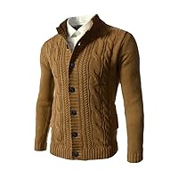 Men Autumn Winter Knitted Jackets Coat Stand Collar Warm Thick Solid Color Cardigan Sweater