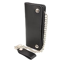 Milwaukee Leather MLW7812 Men's 8” Leather Long Bi-Fold Biker Wallet w/Anti-Theft Stainless Steel Chain - One Size