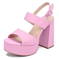 Platform Heels for Women 4.53 Inches Chunky High Heels Ankle Strap Square Toe Heeled Sandals Wedding Party Wedges Pumps