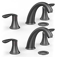 Bathroom Sink Faucet, Faucet for Bathroom Sink, Widespread Matte Black Bathroom Faucet 3 Hole with Stainless Steel Pop Up Drain and cUPC Lead-Free Hose - (Matte Black 2 Packs)
