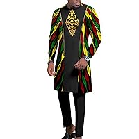African Traditional Clothing for Men Embroidery Dashiki Print Zip Blazer and Trousers 2 Piece Suit