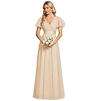 Ever-Pretty Women's Mother of Bride Dress Double V-Neck Empire Waist Front Wrap Tulle Bridesmaid Dress 07962