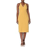 Dress the Population Women's Lyla Plunging Sleeveless Fitted Midi Sheath Dress