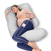 Momcozy Pregnancy Pillows for Sleeping, U Shaped Full Body Pillow 57 Inch for Pregnant Women with Back, Hip, Leg, Belly Support, Washable Jersey Cotton Cover Included, Grey