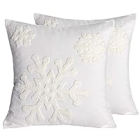 18x18,Cotton Christmas Blessing Throw Pillow Cover for Bed Sofa Cushion Car Snowflake Embroideried Pillowcases,1pair White