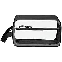 TACTICISM Clear Toiletry Bag Men, Large Capacity Clear Toiletry Bag for Traveling with Handle, See Through Clear Travel Bag for Toiletries Travel Essential with 2 Pockets, Clear Black