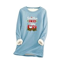 Goodbye 2023 Hello 2024 Christmas Day Shirts Womens Girls Warm Sherpa Lined Crewneck Pullover Fleece Sweatshirt Tops