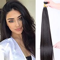 Silky Straight I Tip Human Hair Extension Pre Bonded Brazilian Remy Hair Micro Links Long Straight Keratin Stick I Tip Hair 100g 100strands (30inch 100strands, Natural Black)