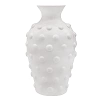 AuldHome Vintage White Hobnail Ceramic Vase, 11 inches tall, 5.4 inch diameter
