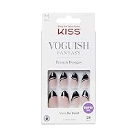 KISS Voguish Fantasy Press On Nails, Nail glue included, Magnifique', Black, Medium Size, Almond Shape, Includes 28 Nails, 2g glue, 1 Manicure Stick, 1 Mini File