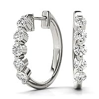 1/2 Carat TW Five Stone Classic Diamond Hoop Earrings in 14K White Gold