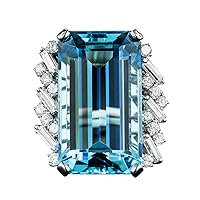 Uloveido Platinum Plated Emerald Cut Rectangular CZ Simulated Aquamarine Ring Wedding Birthstone Rings for Women Y926
