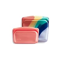 Stasher Reusable Silicone Storage Bag, Food Storage Container, Microwave and Dishwasher Safe, Leak-free, Bundle 2-Pack, Rainbow Splash + Red
