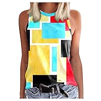 2023 Tank Tops for Women Casual Summer Sleeveless O Neck T Shirts Tropical Print Trendy Cute Comfy Soft Blouse