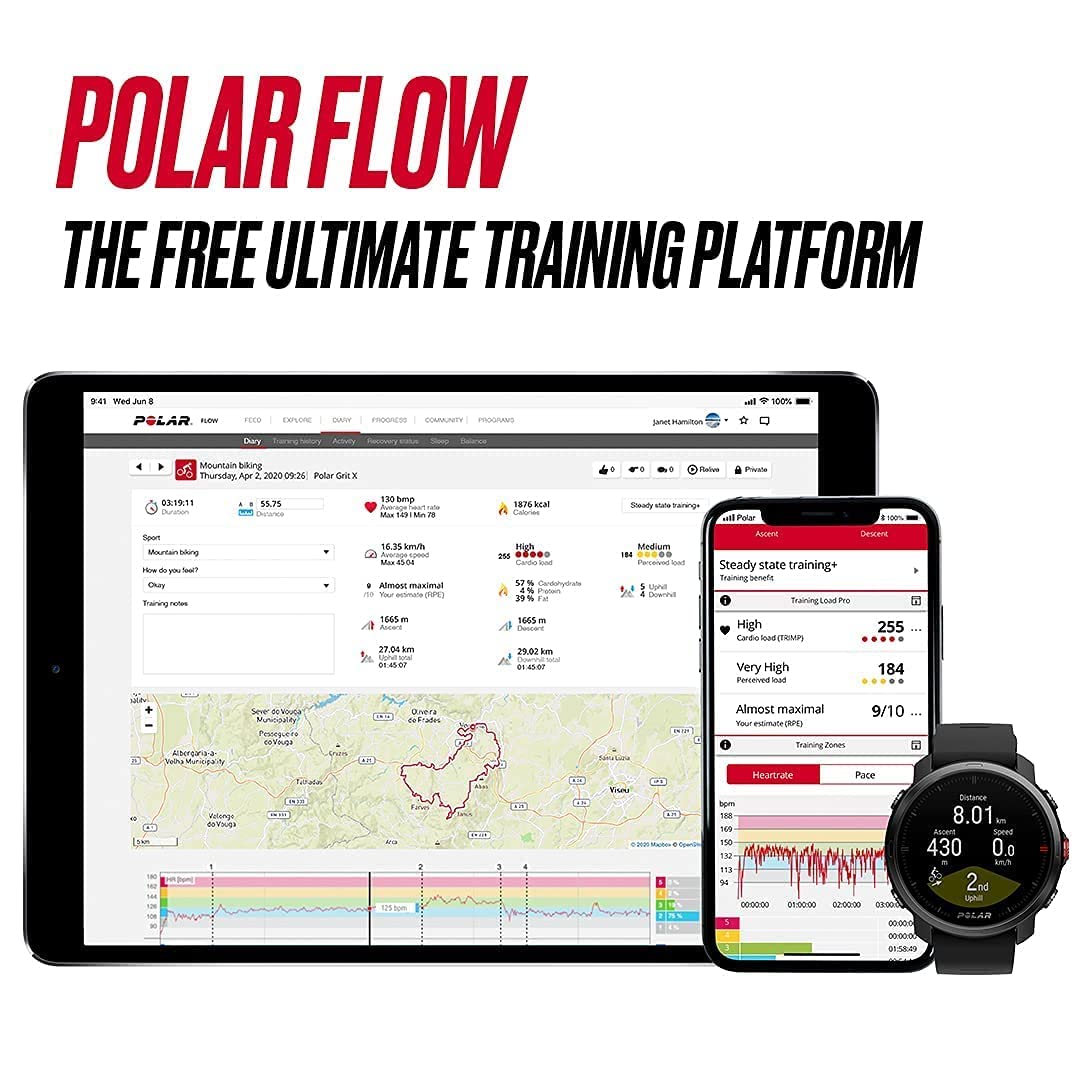 Polar Grit X - Rugged Multisport GPS Smart Watch - Ultra-Long Battery Life, Wrist-based Heart Rate, Military-Level Durability, Sleep and Recovery, Navigation - Trail Running, Mountain Biking