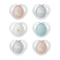 Tommee Tippee Nighttime Pacifiers, 0-6 Months, 6 Pack of Glow in The Dark Pacifiers with Symmetrical Silicone baglet