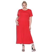 Women's Plus Size Short Sleeve Jewel Neck Midi Dress