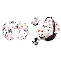 Nursing Pillow Cover & Car Seat Covers for Babies Girl Boy, Watercolor Pink Flower
