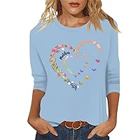 Mother Shirt,Mother's Day Shirt for Women 3/4 Sleeve Round Neck Funny Print Tops Casual Lightweight Mom Gift Blouse I Love My Mom Shirt